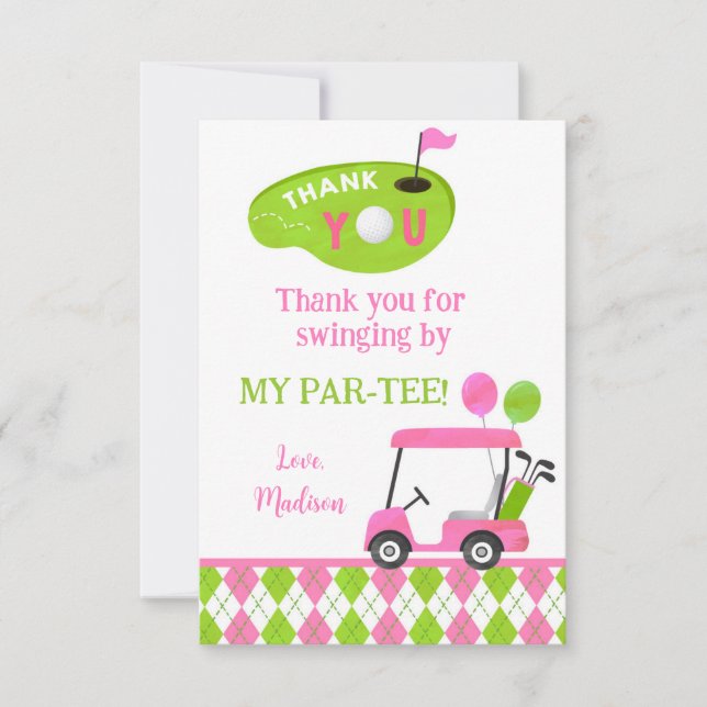 Golf Par Tee Hole In One Birthday Thank You Cards (Front)