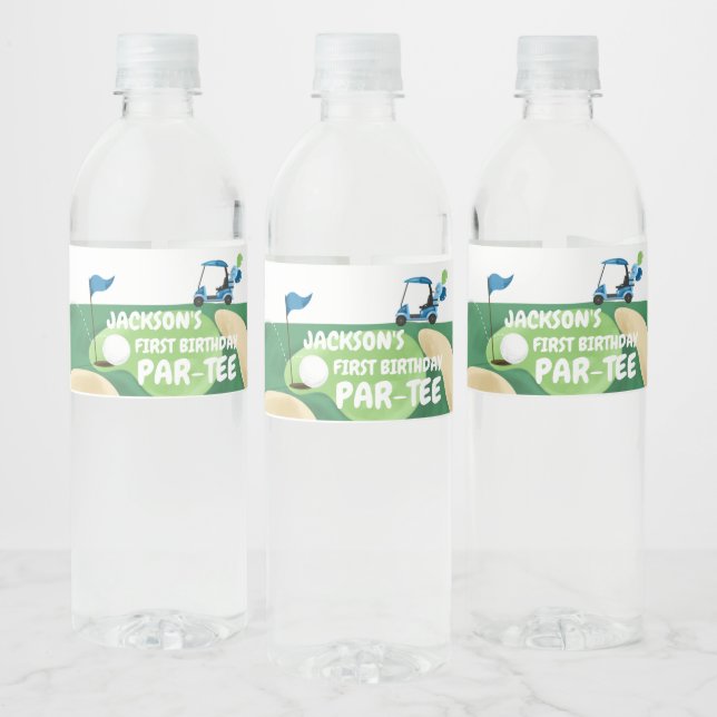 Golf Par-Tee Hole in One Boy Birthday Golfing Wate Water Bottle Label (Bottles)