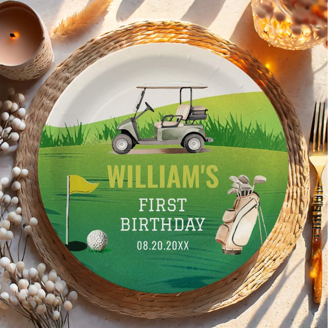 Golf Par-Tee Hole in One Boy Birthday  Paper Plates (Creator Uploaded)