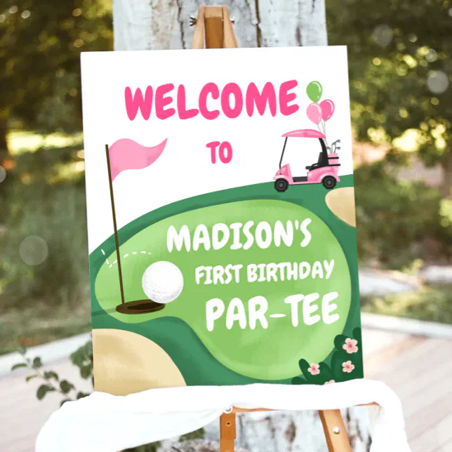 Golf Par-Tee Hole in One Girl Birthday Welcome Poster | Zazzle