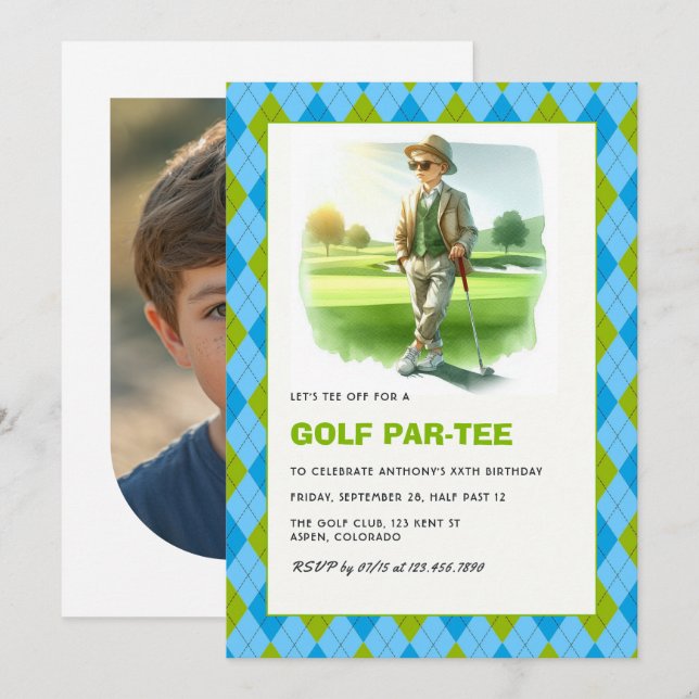 Golf Par-Tee Kids Golf Theme Birthday Party Invitation (Front/Back)