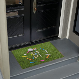 Golf Par tee party iwith golf ball on green Doormat
