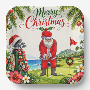 Golf Par tee party Santa Claus Christmas funny Paper Plates