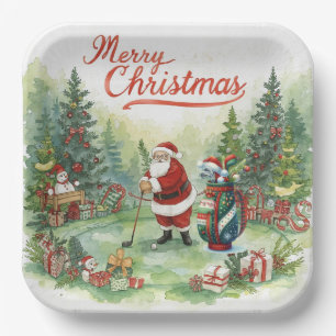 Golf Par tee party Santa Claus Christmas funny  Paper Plates