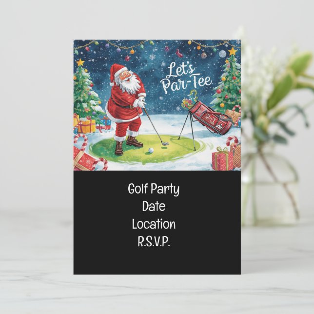 Golf Par tee party Santa Claus Christmas Squad  Invitation (Standing Front)