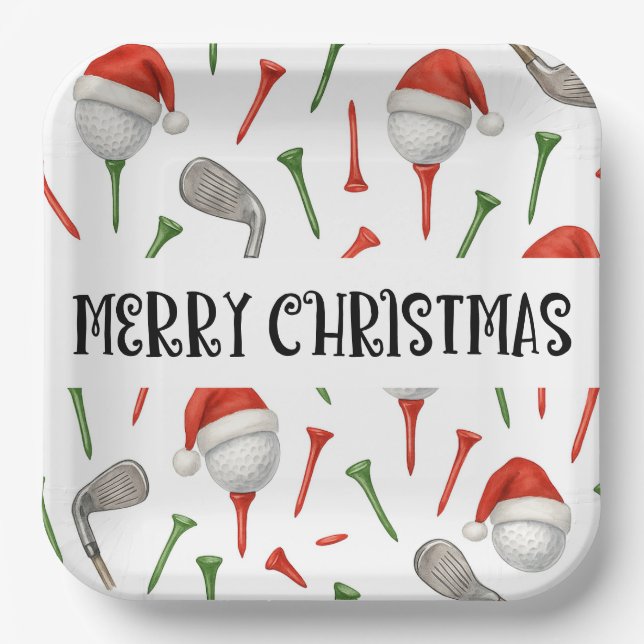 Golf Par tee party Santa Hat Christmas funny  Paper Plates (Front)