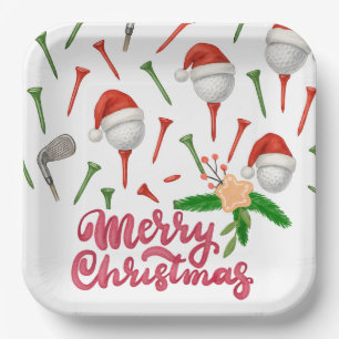 Golf Par tee party Santa Hat Christmas funny Paper Plates
