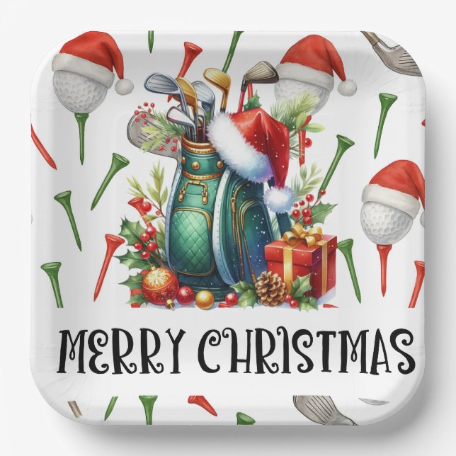 Golf Par tee party Santa Hat Christmas funny  Paper Plates (Front)