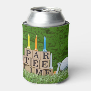 Golf Par tee party time with golf ball on green  C Can Cooler