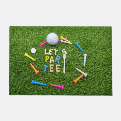 Golf Par tee party  with golf ball colorful tees   Doormat