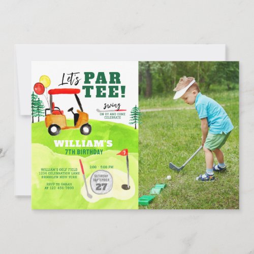 Golf Par_tee Swing By Boy Kids Birthday Photo Invitation