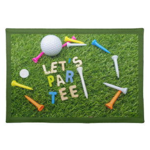 Golf Par tee with golf ball and tees are on green Cloth Placemat