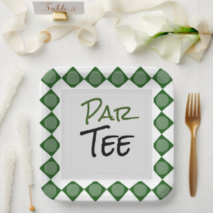 Golf par tee word on golf ball pattern paper plates