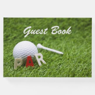 Golf Par to Pair with golf ball and tee on green Guest Book