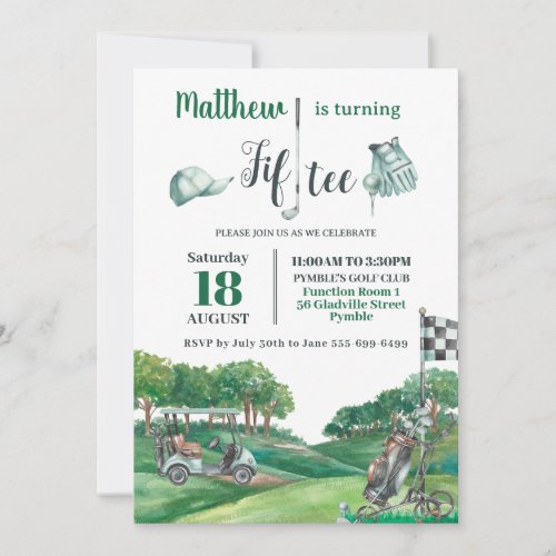 Golf Party 50th Fiftee Birthday Green Golf Course  Invitation