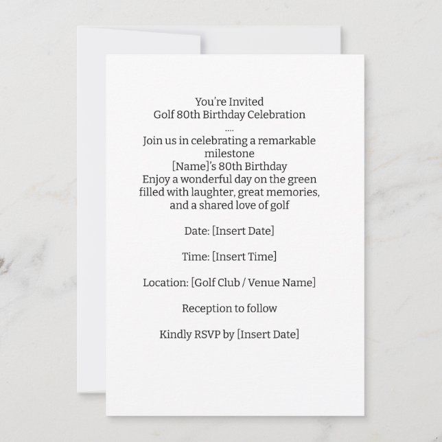 Golf Party  80th Birthday Save the Date for golfer Invitation (Back)