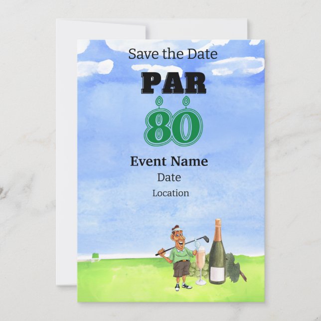 Golf Party  80th Birthday Save the Date for golfer Invitation (Front)