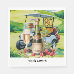 Golf Party 80th Birthday with golf cart on green Napkins