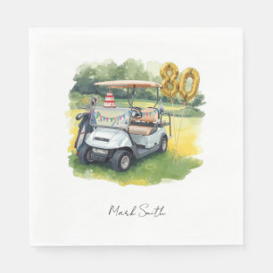 Golf Party 80th Birthday with golf cart on green Napkins