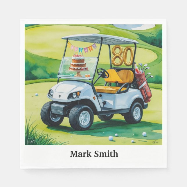 Golf Party  80th Birthday with golf cart on green  Napkins (Front)
