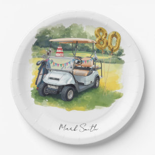 Golf Party  80th Birthday with golf cart on green  Paper Plates