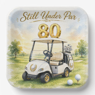 Golf Party 80th Birthday with golf cart on green Paper Plates