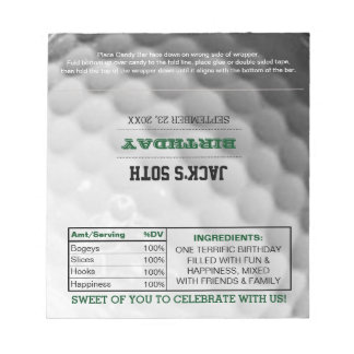 Golf Party Favor Chocolate Candy Wrappers Notepad