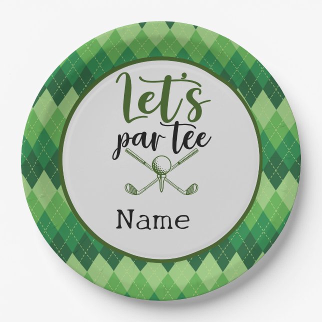 Golf Party Green Argyle Paper Plates (Front)