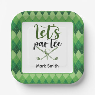 Golf Party Green Argyle Paper Plates