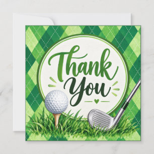 Golf Party Green Argyle Thank You Card