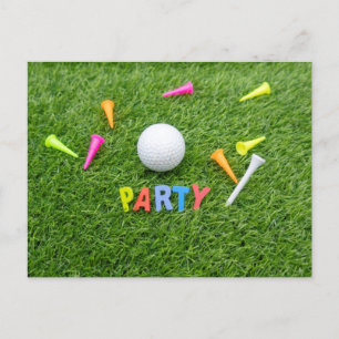 Golf Party invitaion with golf ball and tee green Announcement Postcard