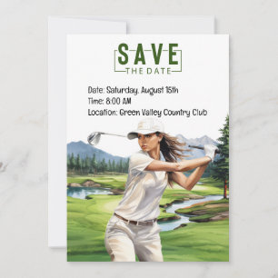 Golf Party invitation card watercolor with golfer 