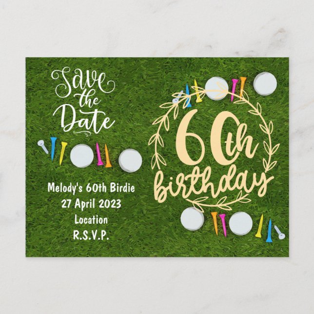 Golf Party invitation Save the Date 60th Birthday Postcard (Front)