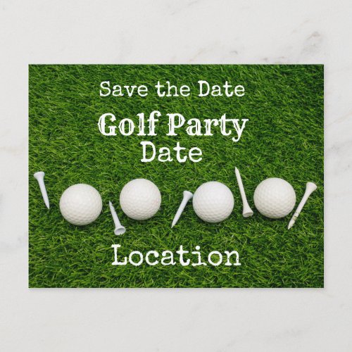 Golf party invitation with golf ball and tee postcard