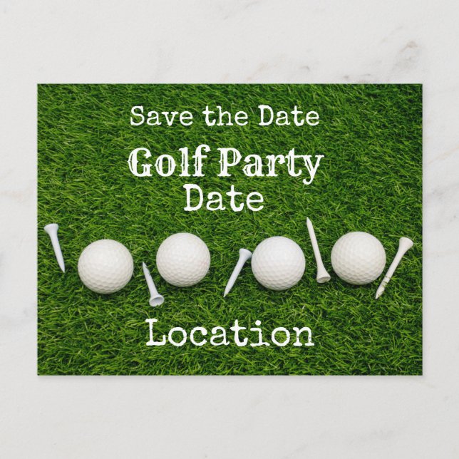Golf party invitation with golf ball and tee postcard (Front)