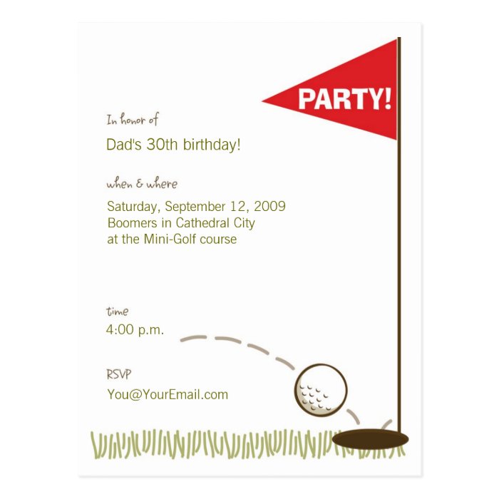 Golf Party Invitations Post Cards