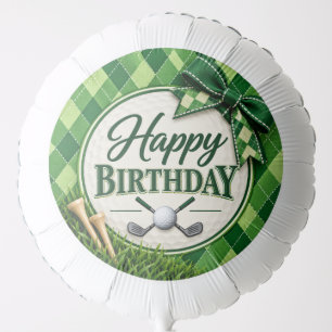 Golf Party Par Tee Green Argyle Happy Birthday  Balloon