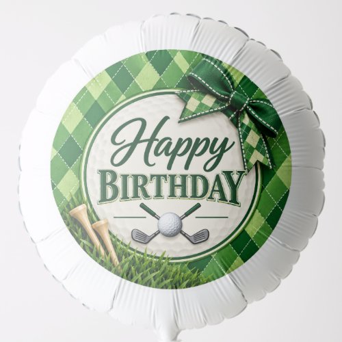 Golf Party Par Tee Green Argyle Happy Birthday Balloon