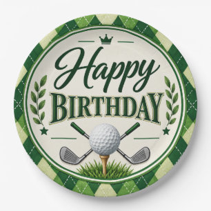 Golf Party Par Tee Green Argyle Happy Birthday Paper Plates
