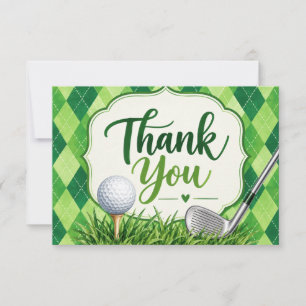 Golf Party Par Tee Green Argyle Thank You Card