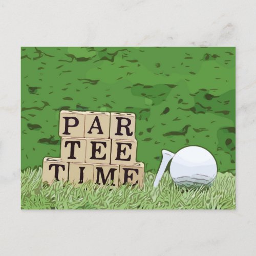 Golf Party Par tee with golf ball on green grass  Postcard