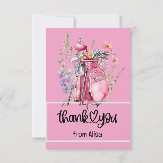 Golf Party Pink Theme for Golfer Birthday Thank You Card (Front)