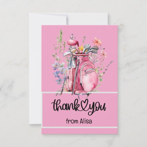 Golf Party Pink Theme for Golfer Birthday Thank You Card