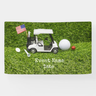 Golf Party with golf cart and flag of  America Banner