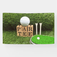 Golf Party with Par Tee on green grass watercolor Banner