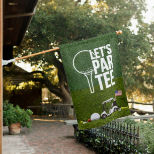 Golf Party with Par Tee on green grass watercolor House Flag