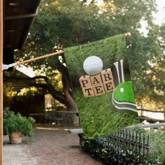 Golf Party with Par Tee on green grass watercolor House Flag