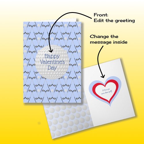 Golf pattern custom text blue Valentines Day Card