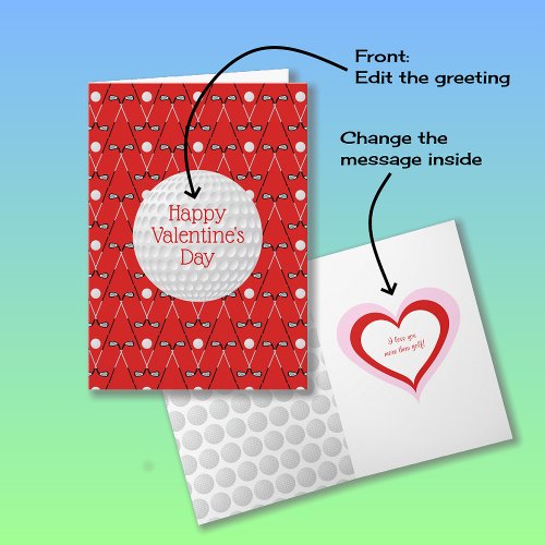 Golf pattern custom text Valentines Day Card