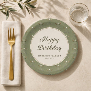 Golf Pattern Elegant Name Happy Birthday Party Paper Plates